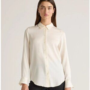 Quince Washable Stretch Silk Blouse, Ivory, Size Medium